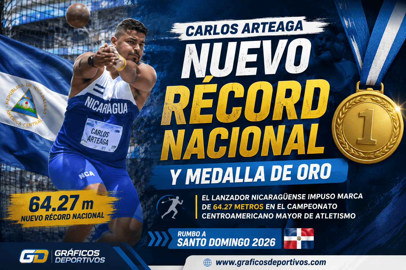 Carlos Arteaga conquista oro, rompe récord nacional y  clásifica a Santo Domingo 2026