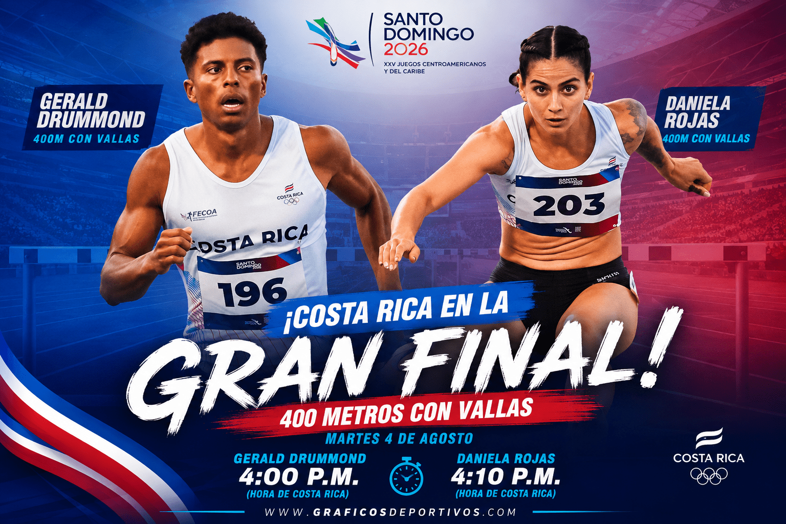 Gerald Drummond y Daniela Rojas clasifican a las finales